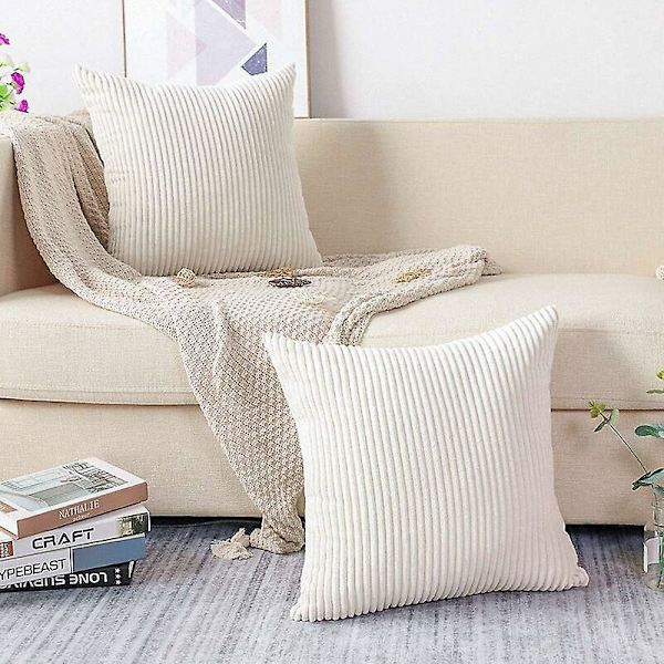 Sett med 2 dekorative putetrekk 60x60cm Corduroy ensfarget myk plysj putetrekk for sofa bil soverom hjem Beige 60x60cm