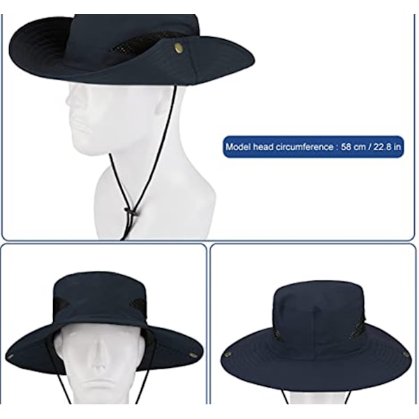 Hatt for menn og kvinner, anti-UV, med snor (mørk blå)