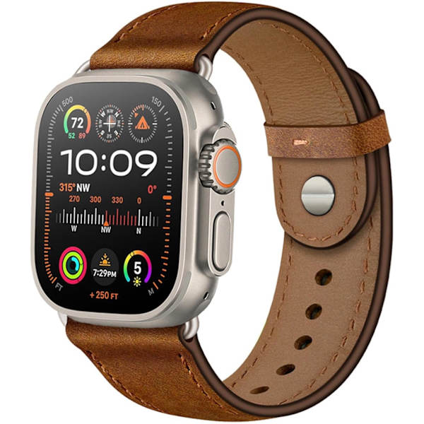 Yhteensopiva Apple Watch -rannekkeen kanssa 45 mm, 44 mm, 42 mm, 41 mm, 40 mm, 38 mm, aito nahkainen vaihtohihna