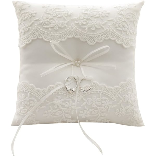 Blondert Bryllupsring Pute Elfenben Perle Pute Bærer 20cm