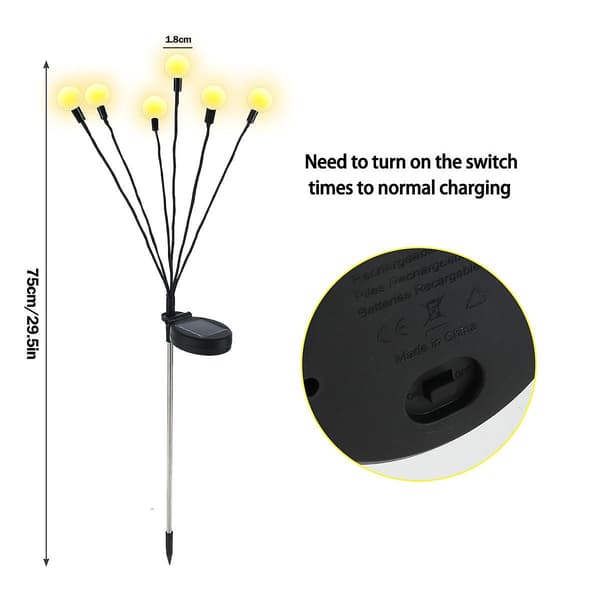 2 stk. ildflue solcellelamper, 6 LED oscillerende vandtætte solcelledrevne havelamper, ildflue solcellehavelamper, dekorative solcellelamper til indkørsel,