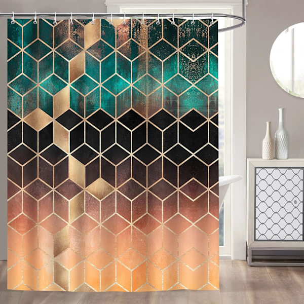 Geometrisk Grøn Marmor Bruseforhæng 180 x 180 cm Bruseforhæng