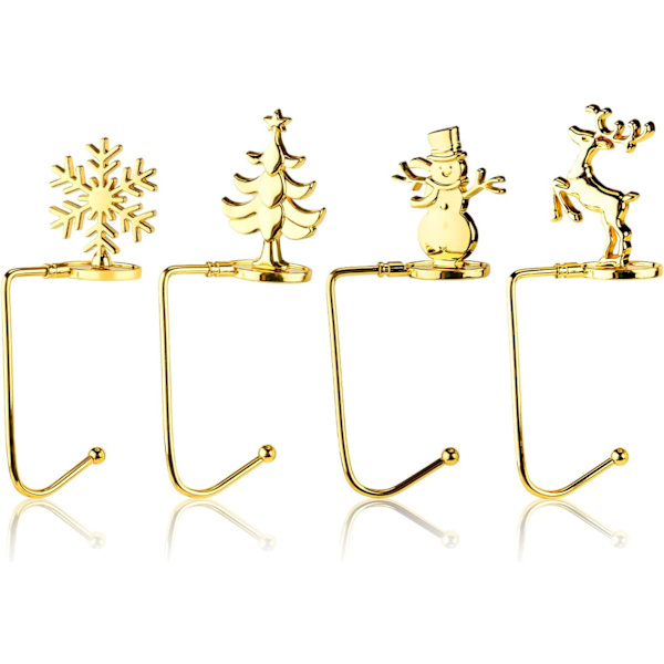 4-pack Julstrumporhållare, Metall Julgran Älg Snöflinga Dekorativ Strump Hållare Julstrumpa Hängare