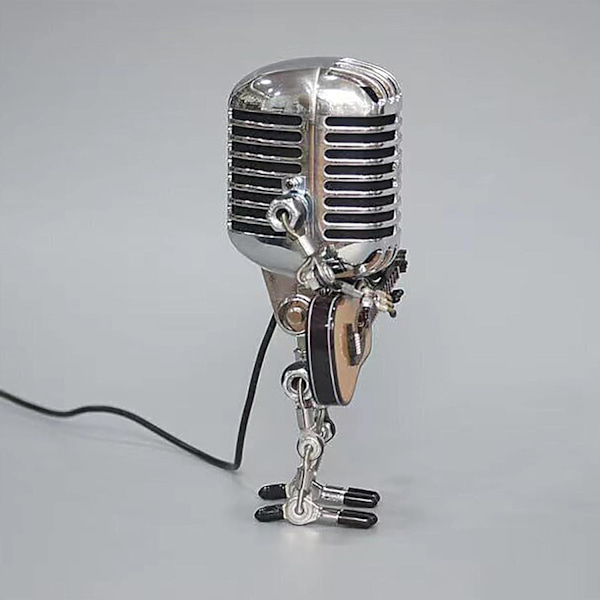 Vintage Mikrofon Gitarr Robotlampa med Dimmer, Cool Söt Retro