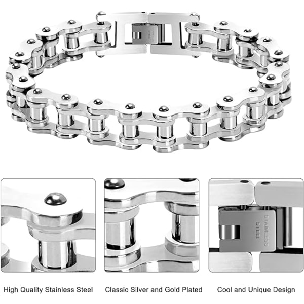 Armband för män, tungt cykelkedje-armband i rostfritt stål