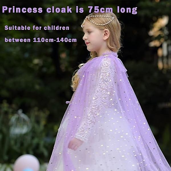 skyllc Prinsessakappa för barn (Lila), paljett-tullekappa för flickor