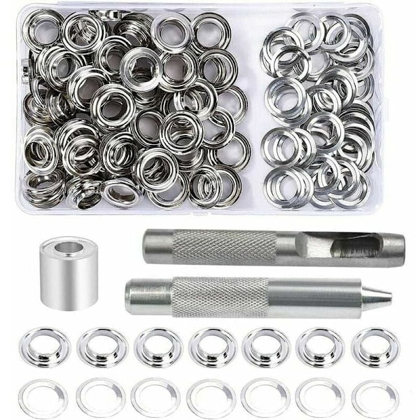 Grommet-kit, 100 set 12 mm öljetter, med 3 verktyg för hål och öljetter