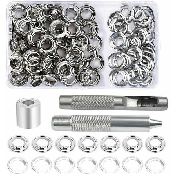 Grommet-sæt, 100 sæt 12 mm øjer, med 3 værktøjer til montering af øjer
