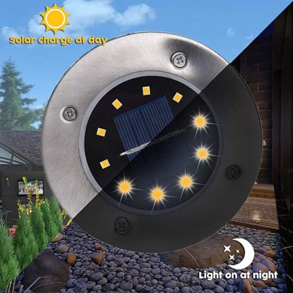 Set med 4 solcellsdrivna lampor med 8 varmvita LED-lampor - för utomhus