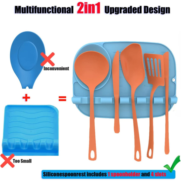Silikoninen keittiövälineiden teline, 2-in-1 lusikkateli