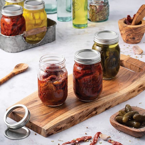 16 oz - 6-pack Glasburkar med Vanlig Öppning, Lock & Tätningsband - Lufttäta Behållare för Inläggning, Konservering, Ljus,