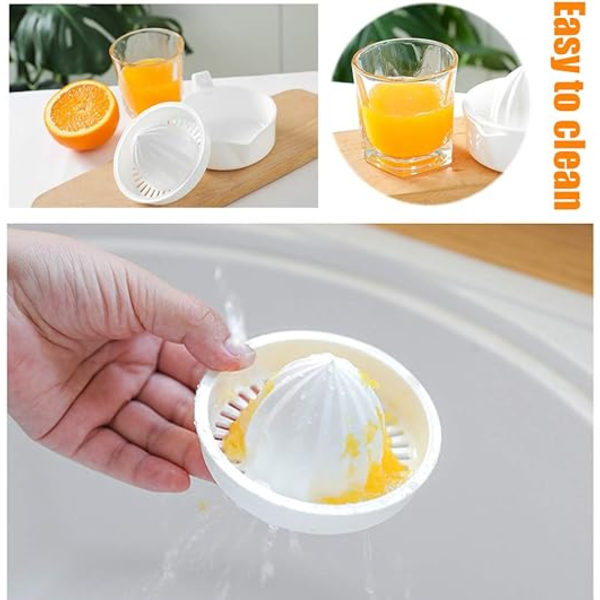 1 hvit manuell juicer med 230 ml beholder, appelsin sitron manuell