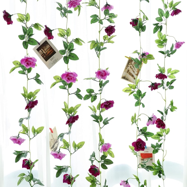 2st (Magenta) Konstgjorda blomstergirlanger 2,3 m Rose Vine Silk Hang