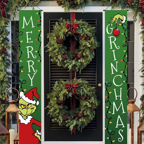 Grinch Juldekoration Utomhus - Merry Grinchmas Verandastandard Banners & Trädgårdsdekorationer 71x12 tum
