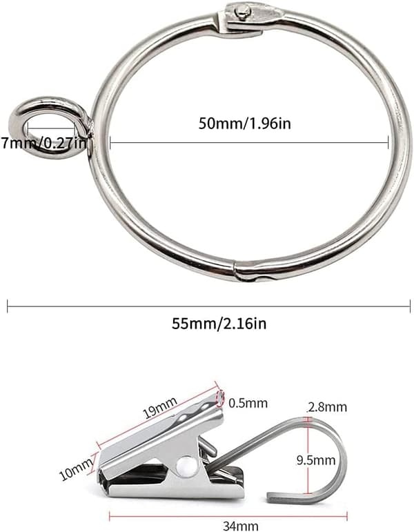 Gardinstangs-klipsringe med indre diameter 50 mm, sæt med 20 stk.