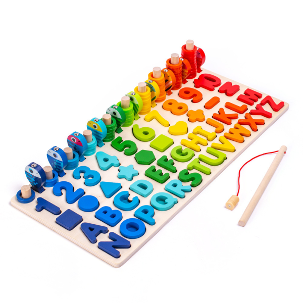 Träpussel Montessori Leksak 6 i 1 (18*40*7.5cm), Utbildande Spel