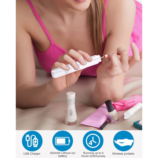 Vit Elektrisk Nagelfil, Professionell Nagelfilslip, Bärbar