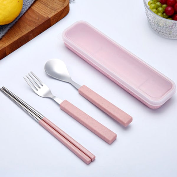 Pink Children's Cutlery Set, 3 Pieces Stainless Steel Fork and