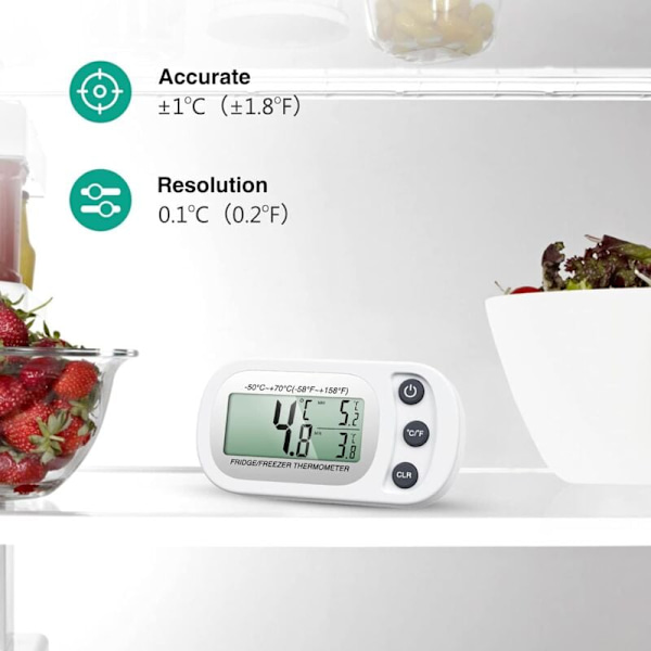 2-pack kylskåpstermometer, digital frys/kylskåpstermometer med