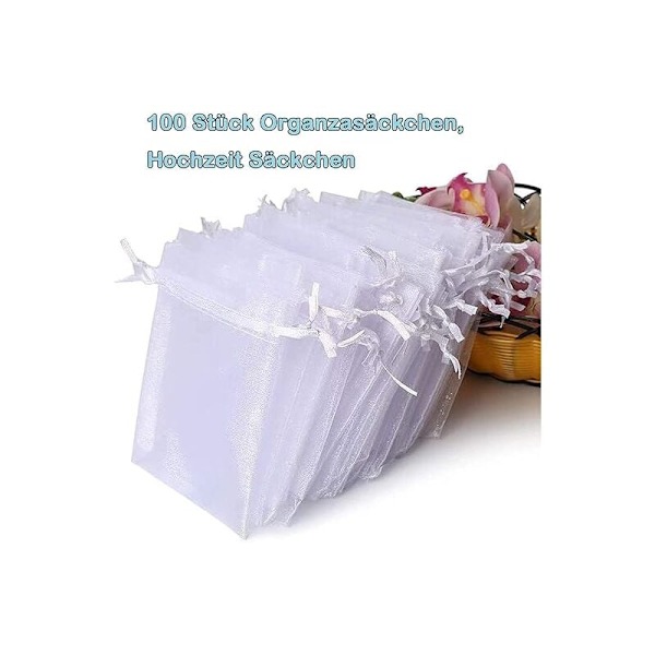 100 stk. Hvide Organzaposer 7x9cm Organza Gaveposer Smykkepose W