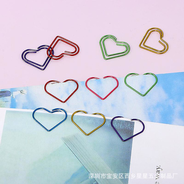 50 stk. Papirclips, Metal Papirclips, Hjerteformede Papirclips, Multifarvede Papirclips, Metal Papirclips Bogmærker, Til Dekorative Invitationer, P