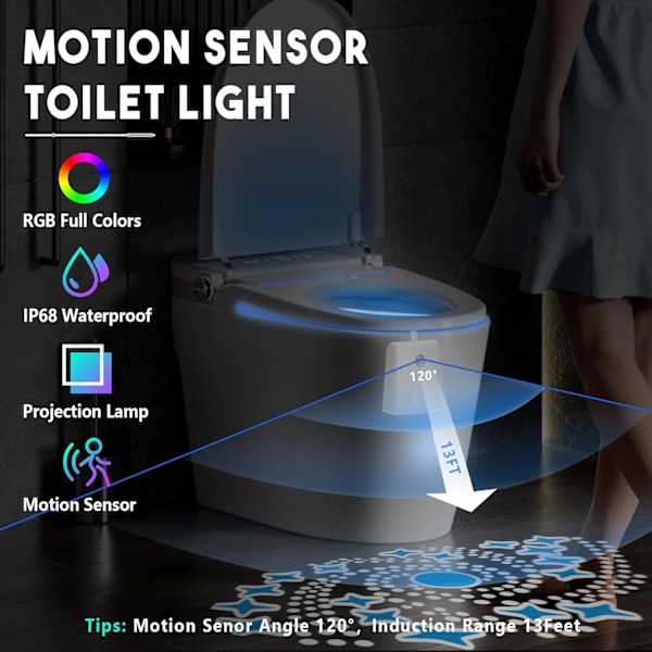 Toalett nattlampa 16 färger, rörelseaktiverad LED-projektionsnattlampa USB-uppladdningsbar toalettlampa