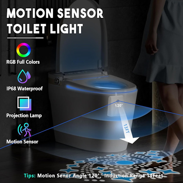 Toilet Natlys 16 Farveskiftende, Bevægelsessensor Aktiveret LED Projektionsnatlys USB Genopladelig Toilet Bo