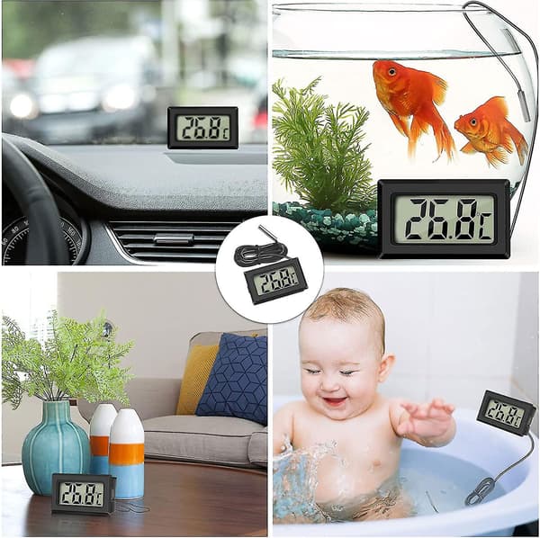 Mini digital LCD-termometer med temperaturføler (2x svart, 2x hvit)