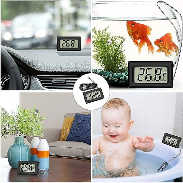 Mini digital LCD-termometer temperatur med temperaturprob sensor testare (2x svart 2x vit)