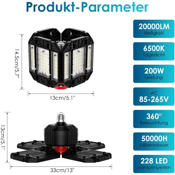 200W LED verkstadsljus Garagebelysning 1 st - 20000LM 6500K