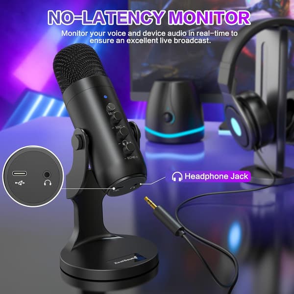 USB Mikrofon, Kondensator Telefon Computer PC Mic Kit, Plug&Play Spil Mikrofoner til PS 4&5. Mic Gain & Volume Control,