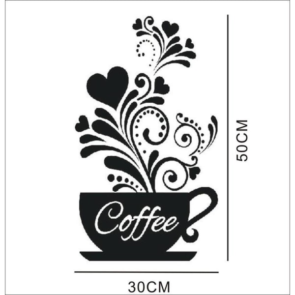 1 st 50*30CM svart kaffekopp + blomma kök väggdekaler,
