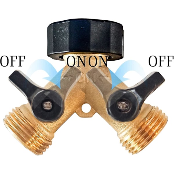 Messinghave Slange Splitter 2 Vejs, 3/4 Tommer Slangeforbindelse Hane Splitter, Slange Y Splitter, Slangehane Adapter 2 Ventiler med Ekstra Gummiskiver (1)