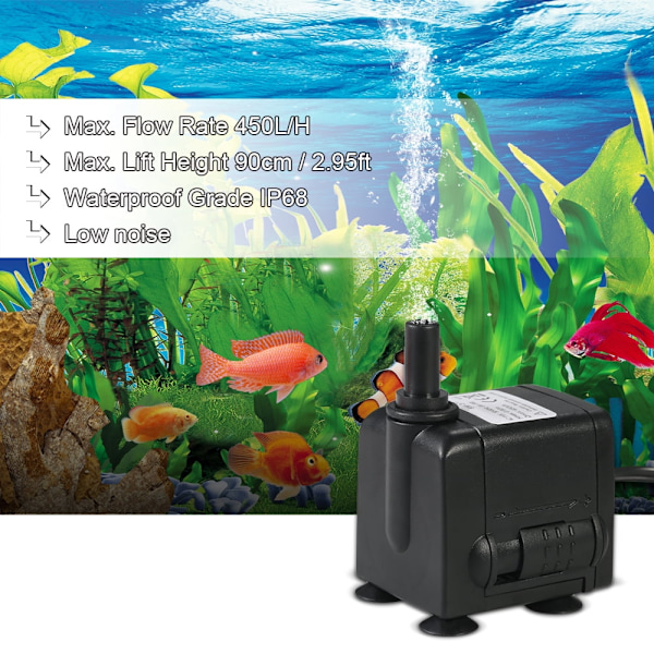 450L/H 6W Nedsänkbar Vattenpump för Akvarium Bordsskivor Fontäner