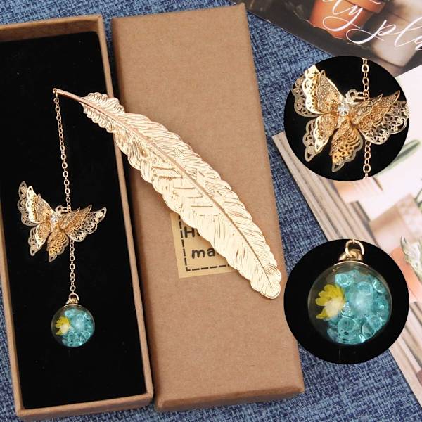 2 kpl Metal Butterfly Feather Kirjanmerkki perhosen ja