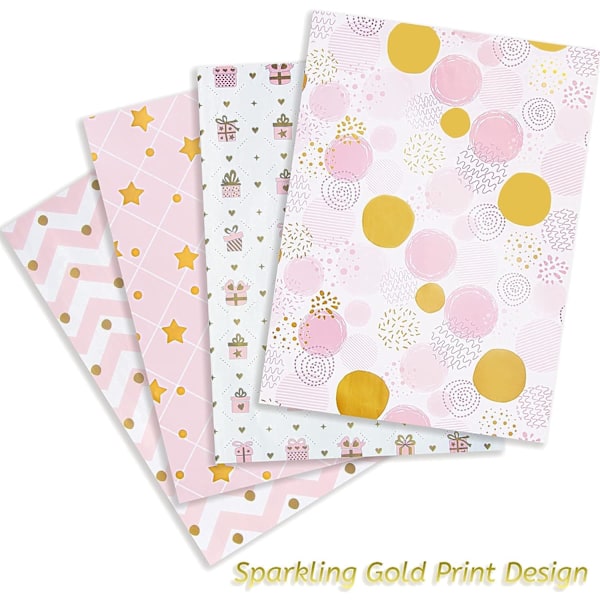 Larcenciel Rosa Presentpapper (4 Ark, 70x50cm), Födelsedagspresentpapper