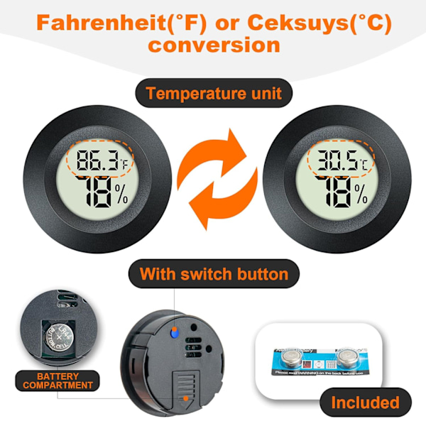 2-delad Mini Digital LCD Inomhus/Utomhus Hygrometer Termometer för Luftfuktare Växthus Reptilfuktare