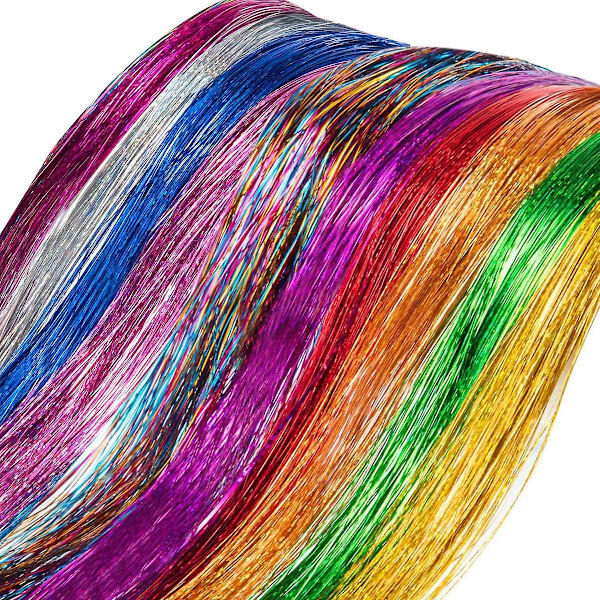 4800 stykker 12 farger hårglittertråder, 120CM hårglitter, hårforlengelsessett, skinnende hårglitter glitterfrisyrer, hårglitterforlengelser