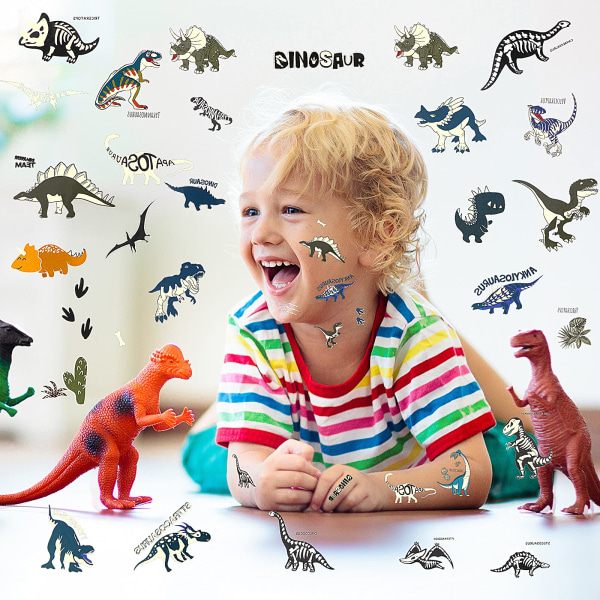 Dinosaur-tatoveringer for barnfest, gløder i mørket