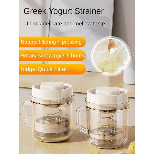 Grekisk Yoghurt Sil med Lock, 1100ml med 3 Finmaskiga Filterpåsar