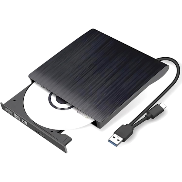 CD/DVD-drev, bærbar CD/DVD-RW/ROM brænder læser afspiller med USB 3.0 og Type C, ultra tynd ekstern CD-drev til