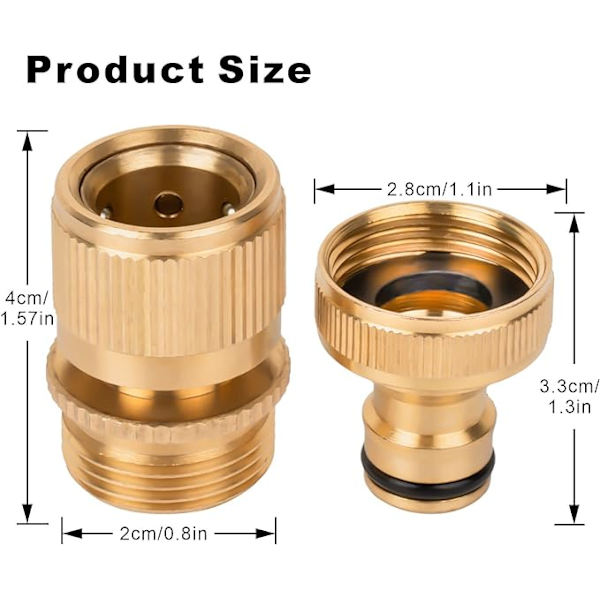 Sæt med 2 messing slangekoblinger 3/4\" hurtigkoblinger til have