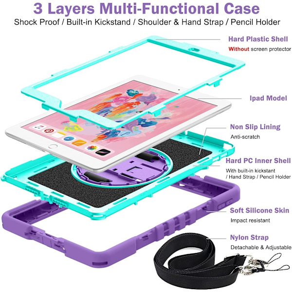 Funda kompatibel med iPad 9/8/7 10,2 tommer (2021/2020/2019 model, 9./8./7. generation) S-penholder