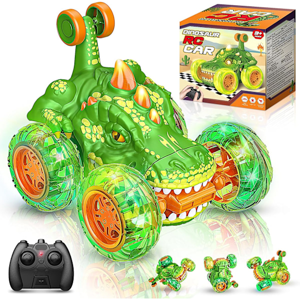 Leksaker för pojkar 3-10 år, Radiostyrd bil RC-bilar, Dinosauriebil 360° roterande RC Dino-bilar med hjulbelysning, 2.4