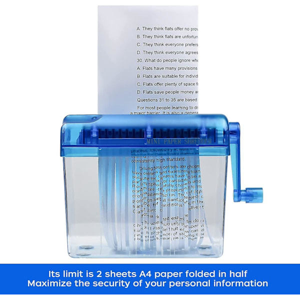 Mini Hand Shredder Bärbar Pappersstrimlare Manuell Strimlare Dokument Pappers Skärverktyg Hemma Kontor Skrivbord Stationery Blå