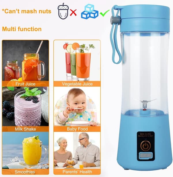 1 stk (Blå, Fire Blader) Mini Elektrisk Reiseblender USB