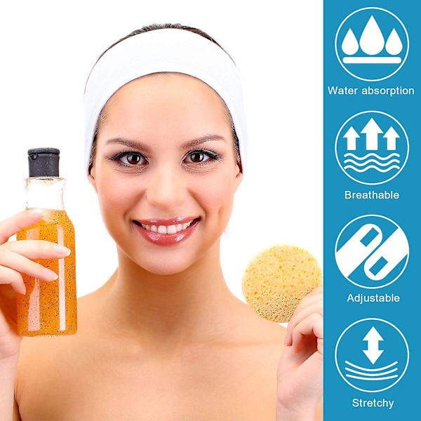 4 stk. Spa-hovedbånd, makeup-hårbånd, strækbart frottéhårbånd til sport, yoga, brusebad, hvid