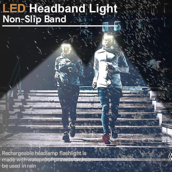 Led oppladbar hodelykt, 1000 lumen 230 belysning bred stråle