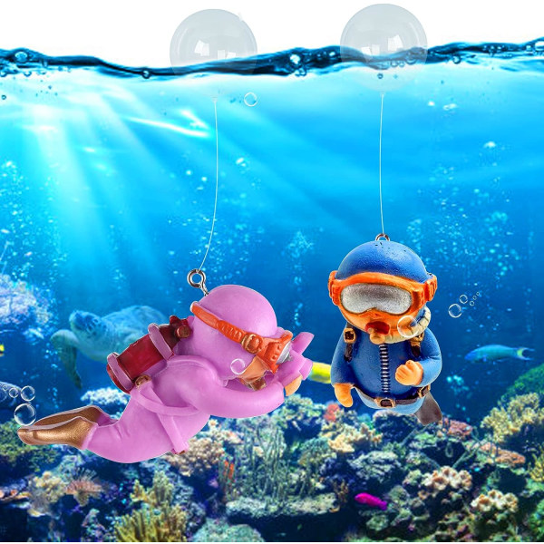 2PCS Aquarium Decorations, Cute Diver Fish Tank Accessories,
