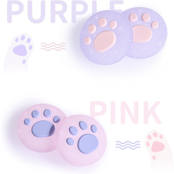 4 stk. Joy Con Tommelgrebshætte til Switch/Switch Lite - Pink+Lilla